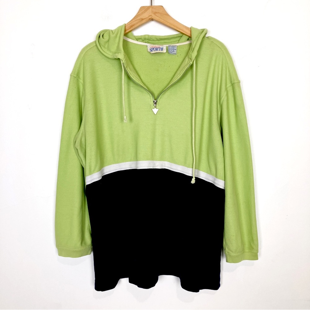 Vintage quarter zip sweater hoodie 90s sporty athletic blue lime green varsity